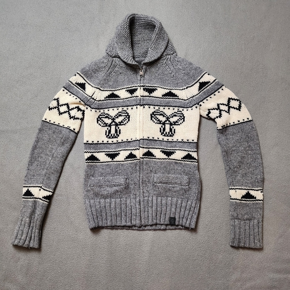TNA Aritzia Sea to Sky Zip Front Wool Cardigan Sweater Grey Sz Small